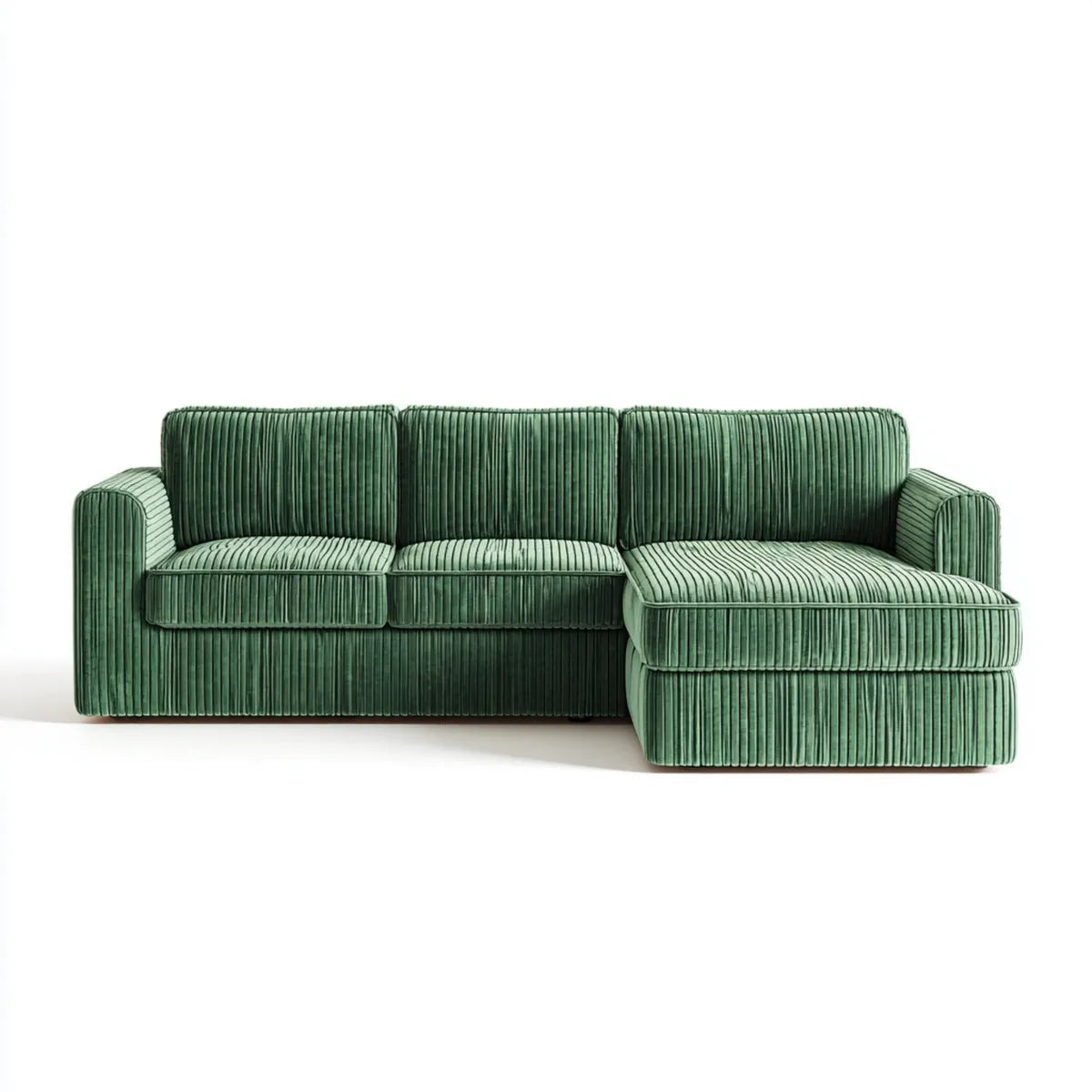 Divano angolare 3 posti verde in velluto a coste 250 x 160 x 85 cm