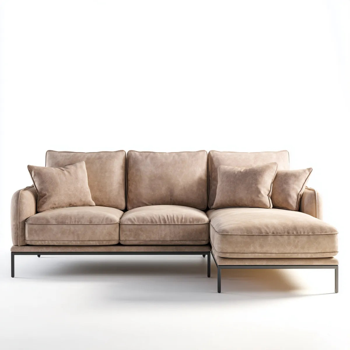 Divano angolare con chaise longue destra tortora in velluto di poliestere 270 x 160 x 85 cm