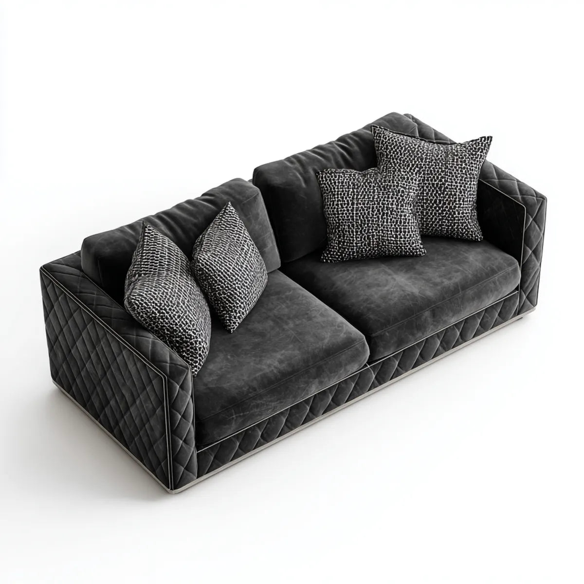 Divano 2 posti nero in microfibra di poliestere con cuscini 210 x 100 x 85 cm rettangolare