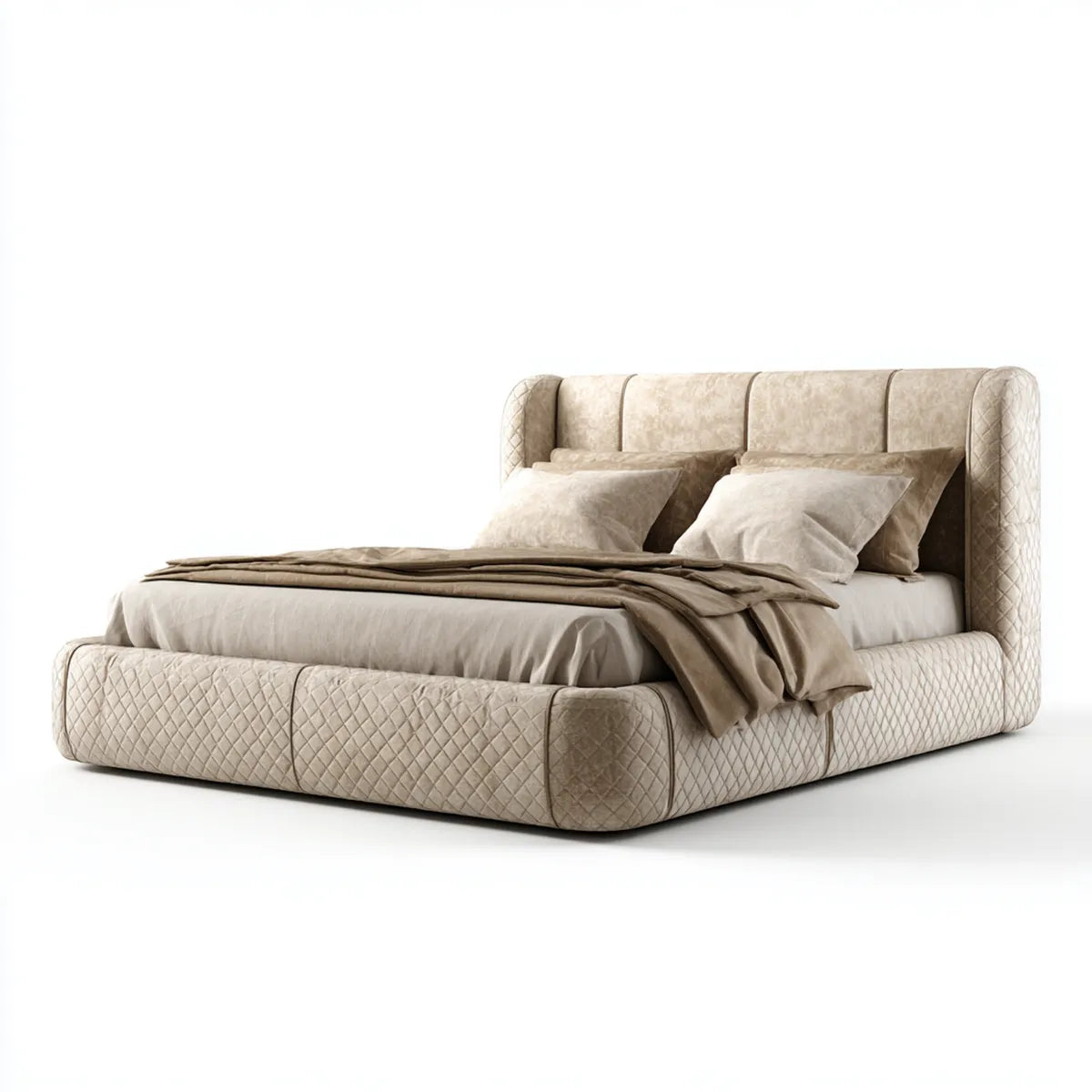 Letto matrimoniale imbottito beige 180 x 200 cm in microfibra di poliestere rettangolare