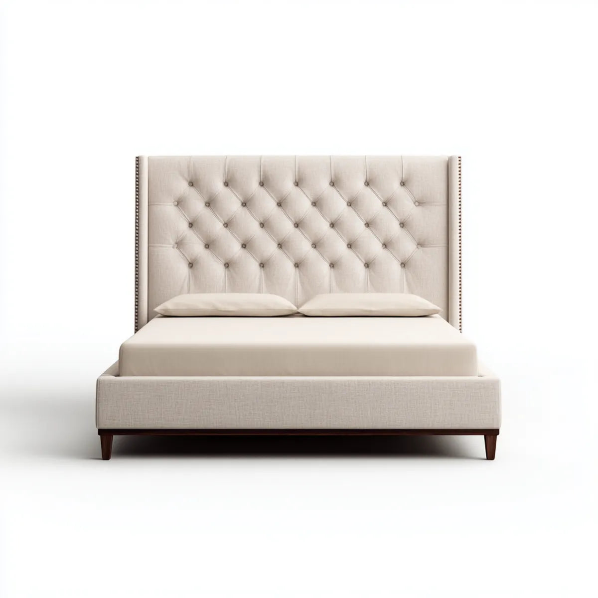 Letto matrimoniale beige 160 x 200 cm in poliestere con testiera capitonné rettangolare