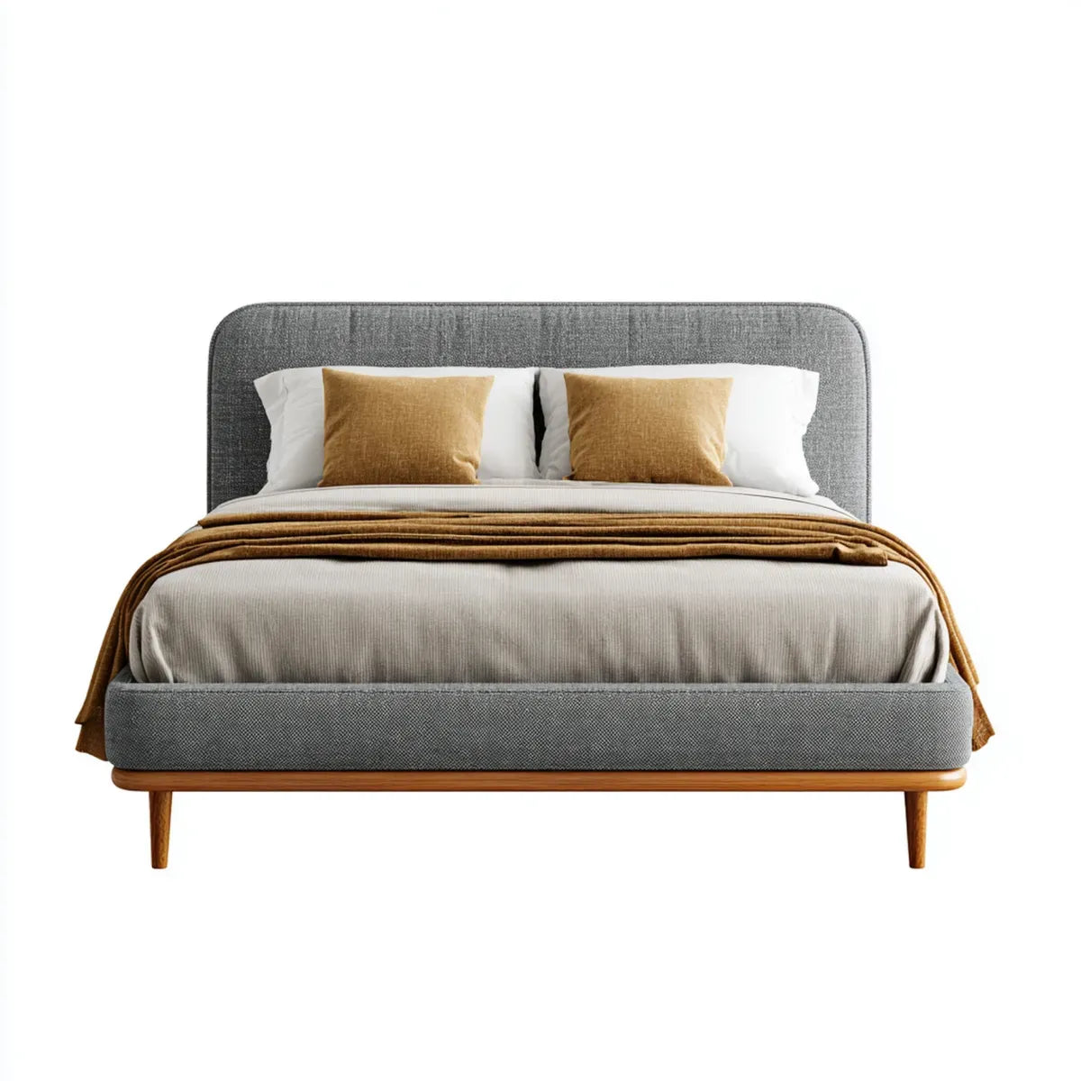 Letto matrimoniale imbottito grigio 160 x 200 cm con rivestimento in poliestere e struttura in legno rettangolare