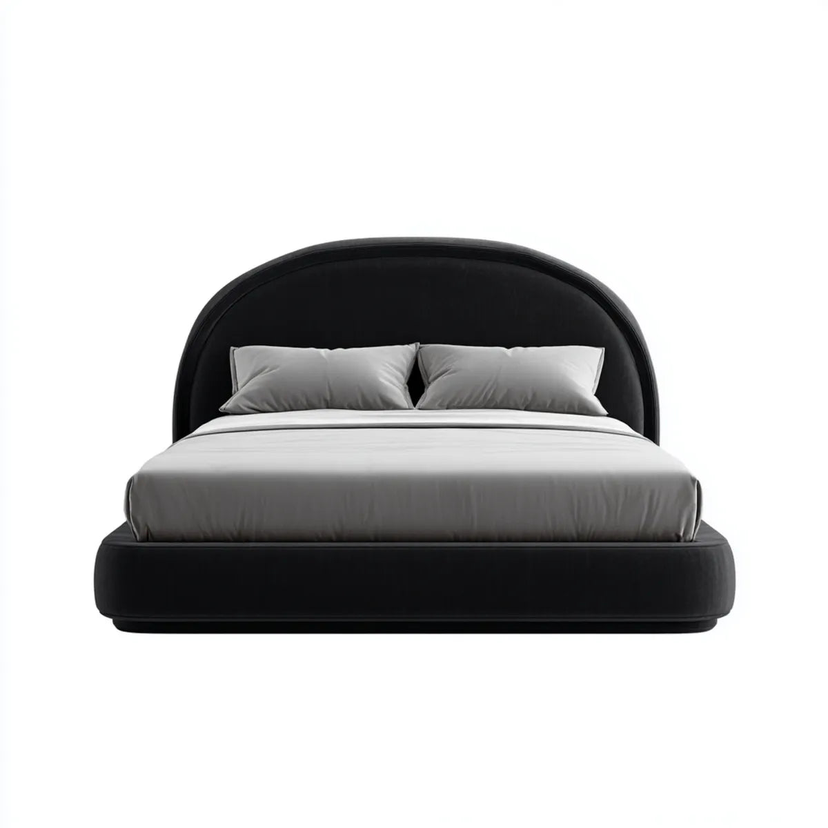Letto matrimoniale imbottito nero 180 x 200 cm in PU con testiera arrotondata