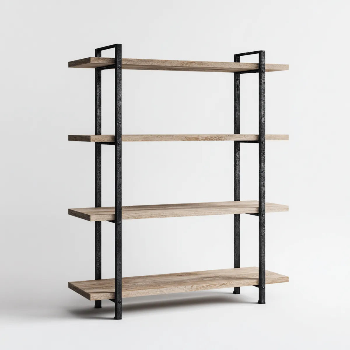 Libreria da ufficio a 4 ripiani rovere chiaro e nero 120 x 30 x 180 cm in MDF e acciaio rettangolare