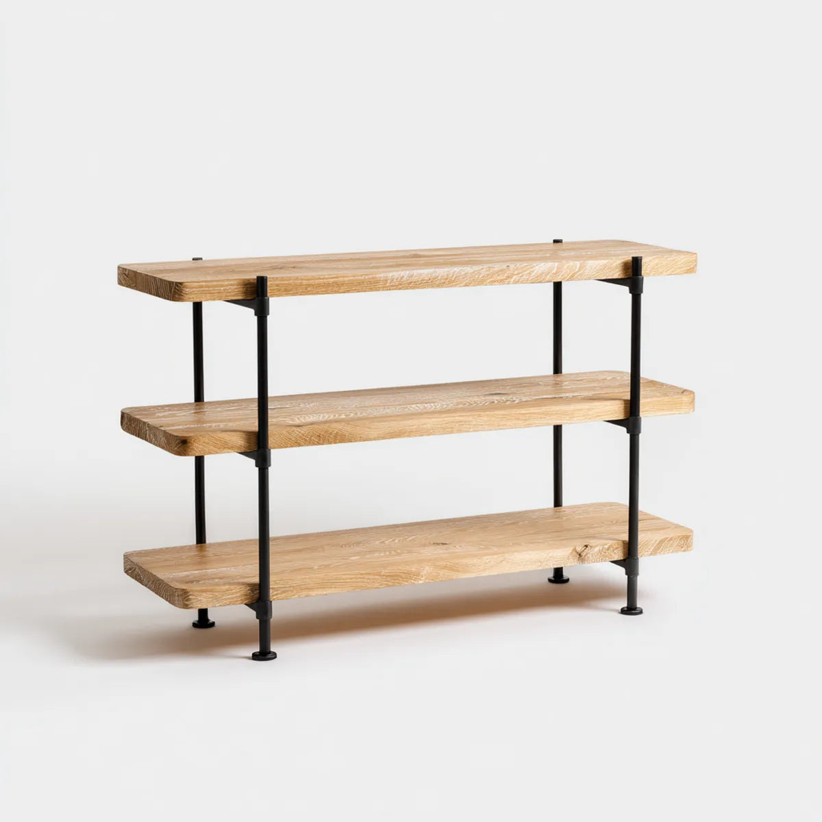 Libreria da ufficio a 3 ripiani in rovere massello naturale e acciaio nero 120 x 35 x 90 cm rettangolare