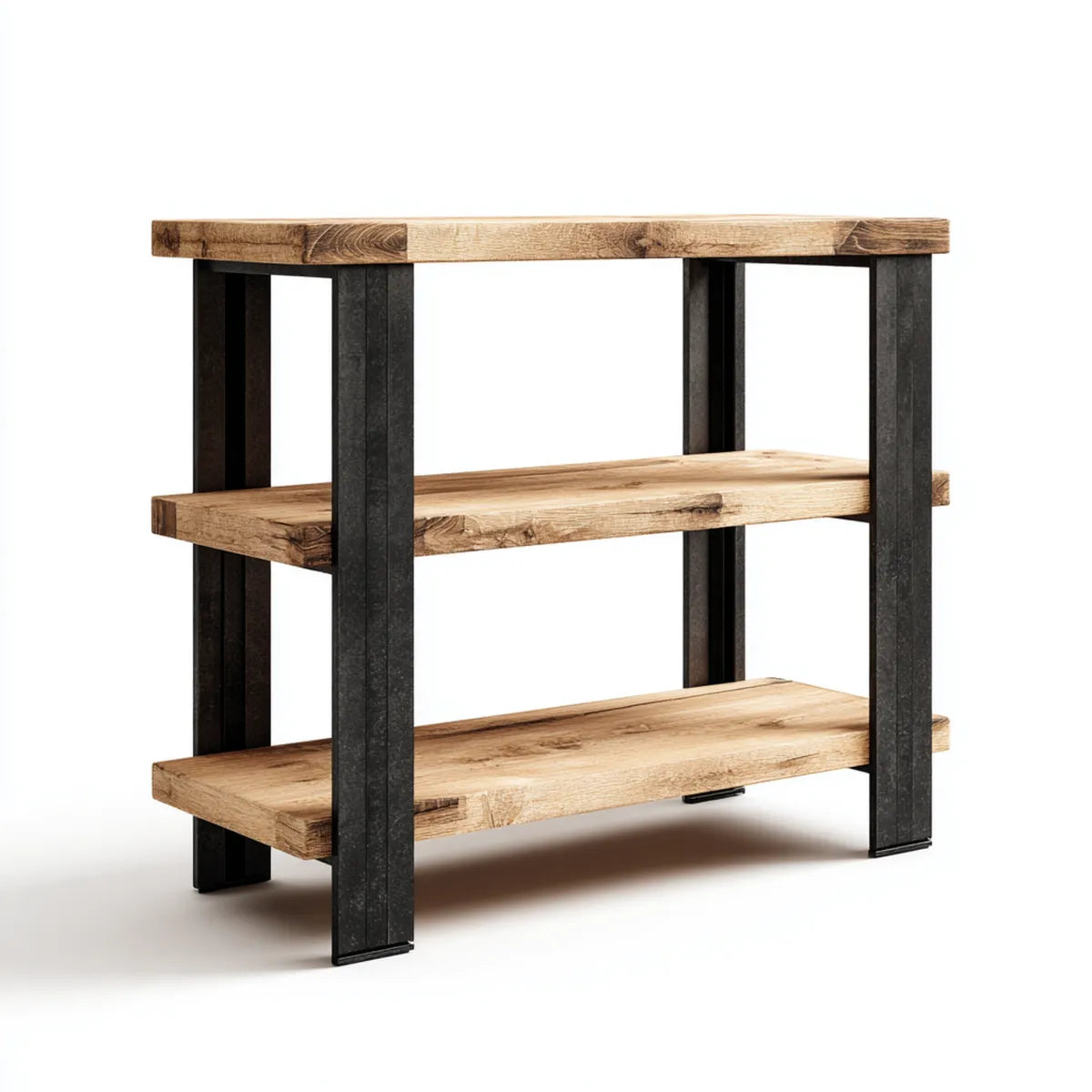 Libreria da ufficio a 3 ripiani marrone e nero in legno massello e acciaio 100 x 35 x 90 cm