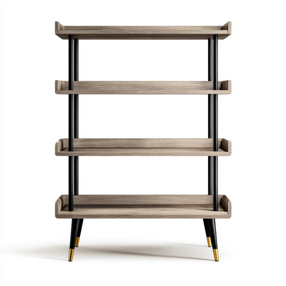 Libreria a 4 ripiani rovere grigio e nero 80 x 30 x 160 cm in MDF e acciaio rettangolare