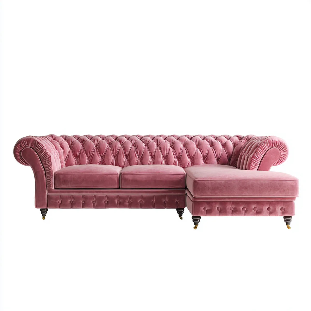 Divano angolare Chesterfield rosa 280 x 165 x 78 cm in velluto di poliestere con chaise longue destra