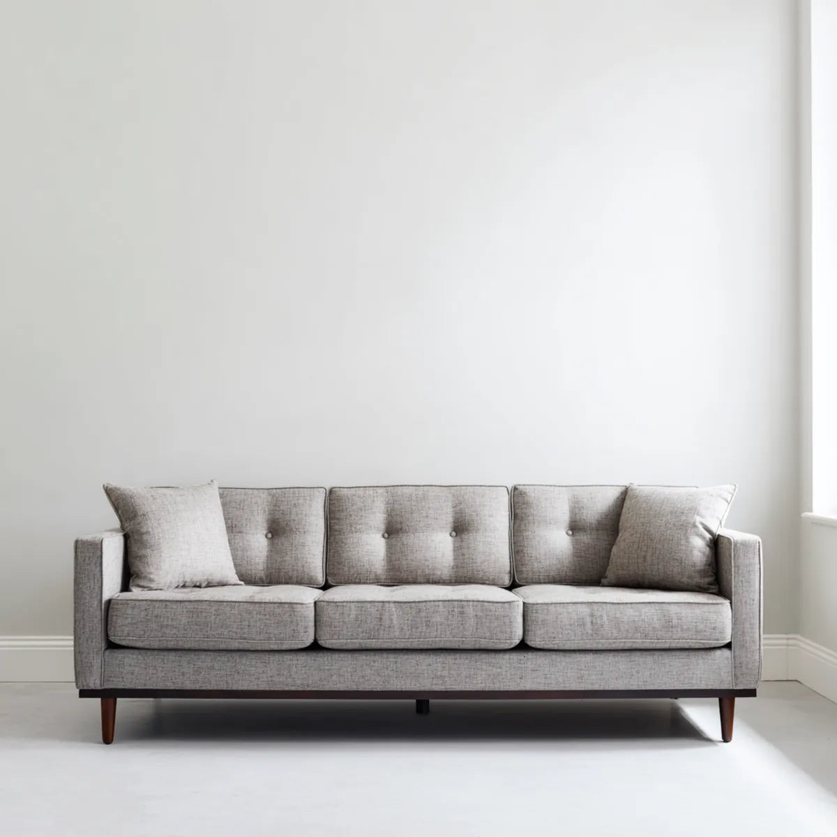 Divano 3 posti grigio in poliestere con struttura in legno massello rettangolare 210 x 88 x 85 cm